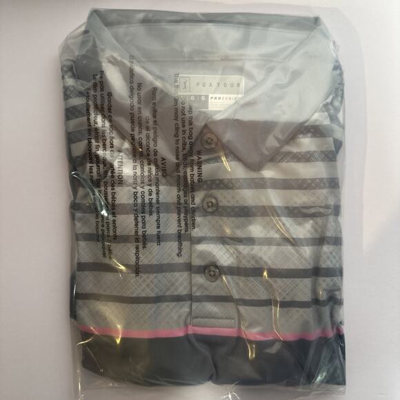 PGA Tour Pro Series Golf Polo Men’s Size Large Grey Striped - Picture 7 of 7